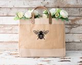 Vintage Bee Design. Luxury Jute & Leather Shoppers