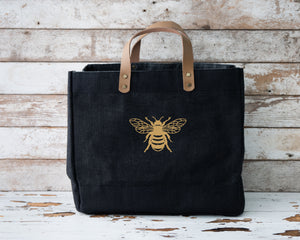 Vintage Bee Design. Luxury Jute & Leather Shoppers